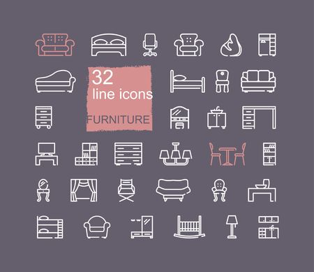 Line furniture icons set. Outline web icon collectionのイラスト素材