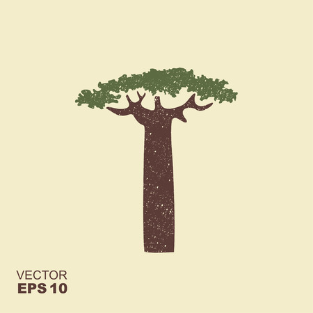 Silhouette baobab tree. Flat icon with scuffed effectの写真素材