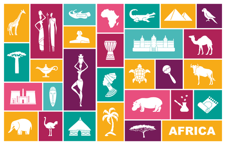 Africa jungle ethnic culture travel icons setのイラスト素材