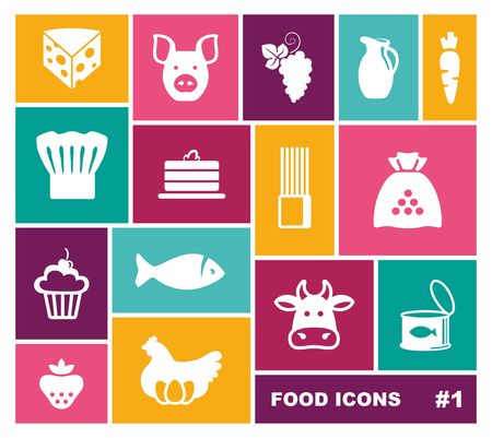 Set of food icons on rectangles. Vector illustrationのイラスト素材