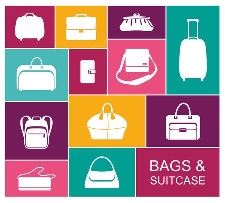 Vector set of bags, backpacks and suitcases. Flat iconsのイラスト素材