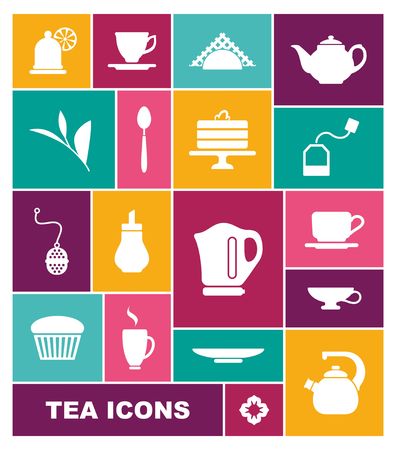 Tea icon set. Vector illustration in flat style. Flat iconsのイラスト素材