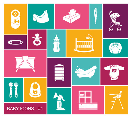 Baby vector icons set in flat styleの写真素材