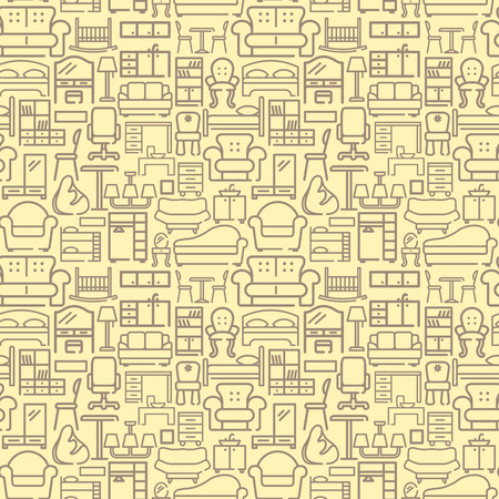 Seamless pattern with outlines of the furnitureの写真素材