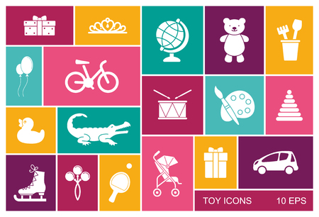 Silhouettes of toys for children - vector flat iconsのイラスト素材
