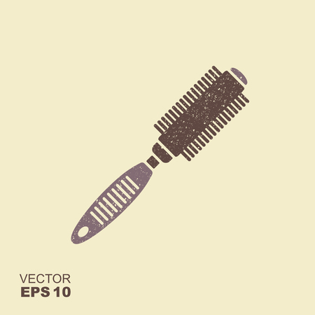 Round hair styling brush. Professional hairdresser tool icon with scuffed effect in a separate layerのイラスト素材