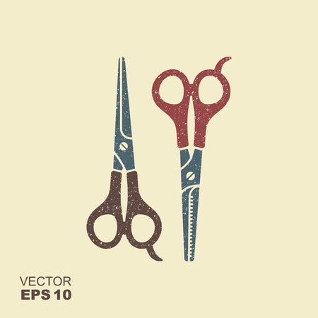Vector illustration of professional barber Scissors. Flat icon with scuffed effect in a separate layerのイラスト素材