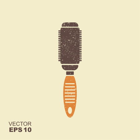 Round hair styling brush. Professional hairdresser tool flat icon with scuffed effect in a separate layerのイラスト素材