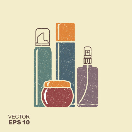 Set of cosmetics for hair styling and hair care. Flat icon with scuffed effect in a separate layerのイラスト素材