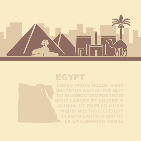 The layout of the leaflets with a map and the sights of Egypt on papyrus with place for your textのイラスト素材