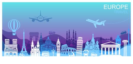 Architectural sights of Europe. Paper art and craft styleのイラスト素材