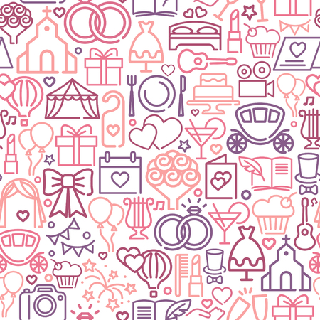 Wedding seamless background. Modern graphic design concepts, simple outline elementsのイラスト素材