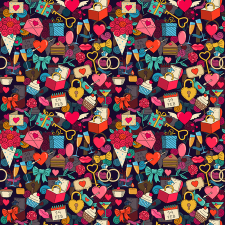 Seamless background with sketches of Valentines dayのイラスト素材