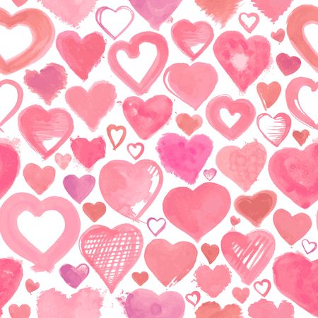 Seamless background of hand drawn stylized hearts for Valentines Day, Save the Date or wedding invitation greeting card designのイラスト素材