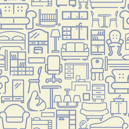 Seamless pattern with outlines of the furnitureのイラスト素材