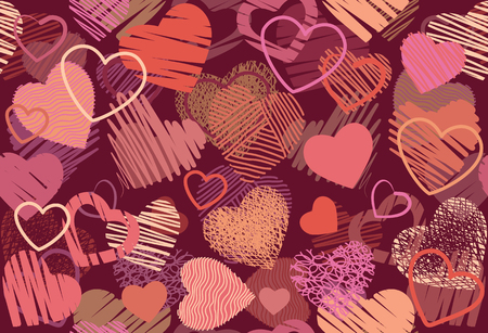 Seamless background of hand drawn stylized hearts for Valentines Day, Save the Date or wedding invitation greeting card designのイラスト素材