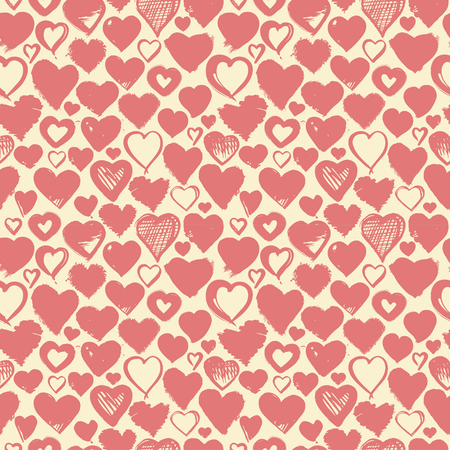 Seamless background of hand drawn stylized hearts for Valentines Day, Save the Date or wedding invitation greeting card designのイラスト素材