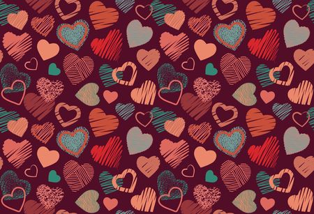 Seamless background of hand drawn stylized hearts for Valentines Day, Save the Date or wedding invitation greeting card designのイラスト素材