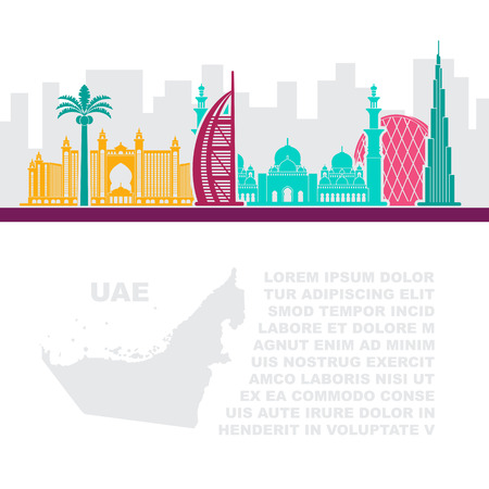 Pattern leaflets with a map of the UAE and Dubai attractionsのイラスト素材