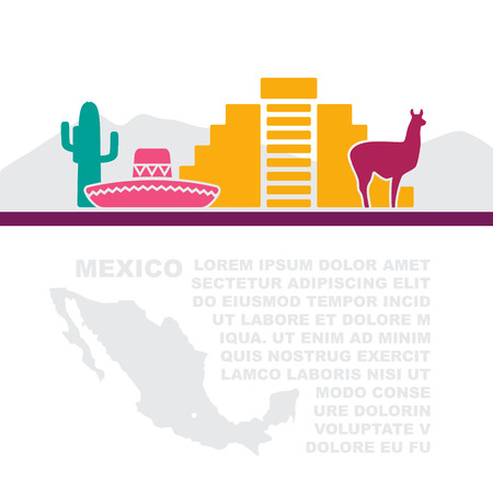 The layout of the leaflet with map and traditional symbols of Mexicoのイラスト素材