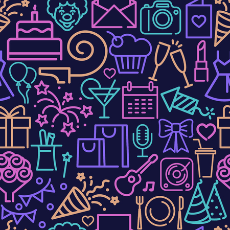 Happy Birthday Party line pattern. Vector illustrationのイラスト素材