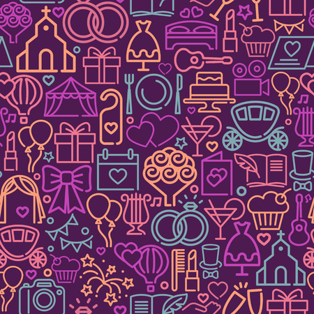 Wedding seamless background. Modern graphic design concepts, simple outline elementsのイラスト素材