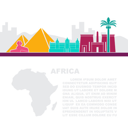 The layout of the leaflets with the architectural landmarks to Africa and a place for textのイラスト素材