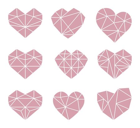 Set of polygonal flat heart symbols. Vector iconsのイラスト素材