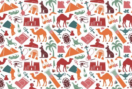 Seamless background with traditional symbols of tourism of Egyptのイラスト素材