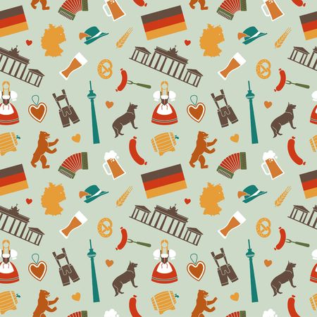 Pattern with traditional symbols of culture, architecture and cuisine of Germanyのイラスト素材