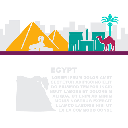 The layout of the leaflets with a map and the sights of Egypt on papyrus with place for your textのイラスト素材