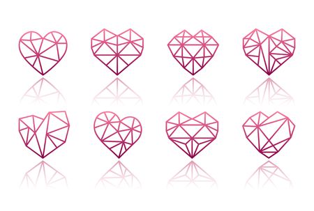 Set of polygonal linear heart symbols. Vector iconsのイラスト素材