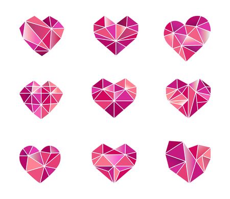 Set of polygonal heart symbols. Vector iconsのイラスト素材