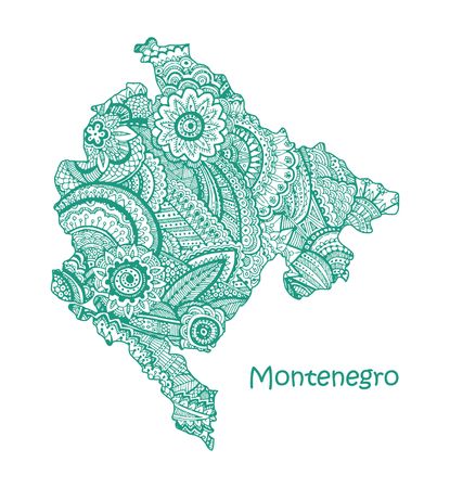 Textured vector map of Montenegro Hand drawn ethno pattern, tribal background.のイラスト素材