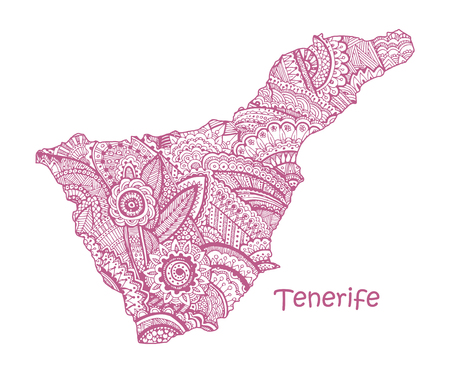 Textured vector map of Tenerife. Hand drawn ethno pattern, tribal background.のイラスト素材