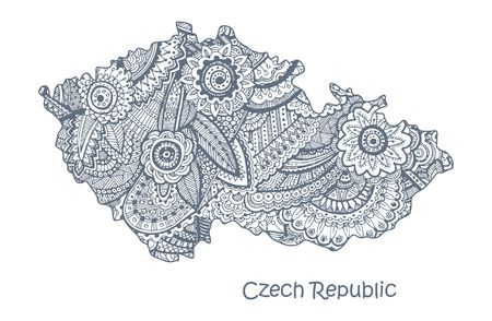 Textured vector map of Czech Republic. Hand drawn ethno pattern, tribal background.のイラスト素材