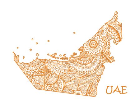 Textured vector map of UAE. Hand drawn ethno pattern, tribal background.のイラスト素材