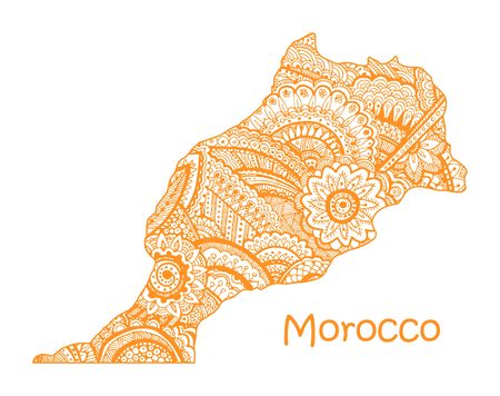 Textured vector map of Morocco. Hand drawn ethno pattern, tribal background.のイラスト素材