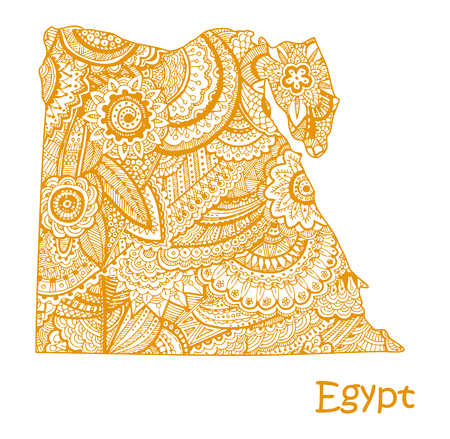 Textured vector map of Egypt. Hand drawn ethno pattern, tribal background.のイラスト素材