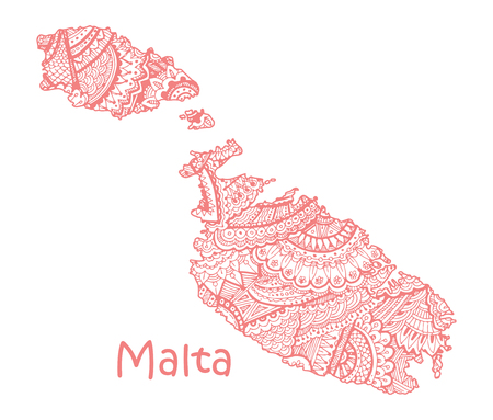 Textured vector map of Malta. Hand drawn ethno pattern, tribal background.のイラスト素材