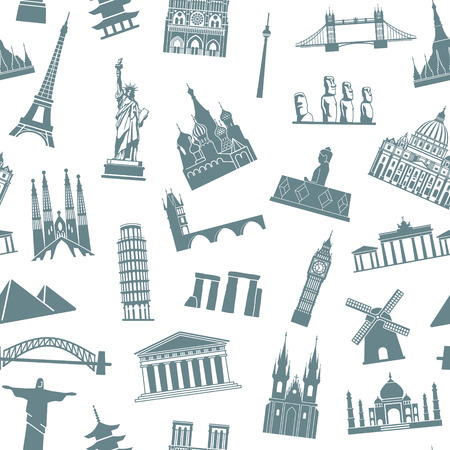 Seamless background with tourist attractions and architectural landmarksのイラスト素材