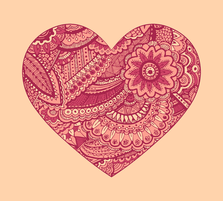 Valentine heart, floral ornament. Vector. Hand drawnのイラスト素材