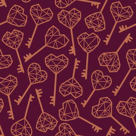 The keys is in the shape of a heart. Seamless vector backgroundのイラスト素材