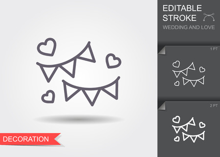 Festive bunting flags. Holiday decorations. Line icon with shadow and editable strokeのイラスト素材