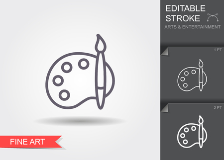 Palette with brush. Line icon with shadow and editable strokeのイラスト素材