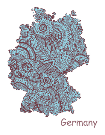 Textured vector map of Germany. Hand drawn ethno pattern, tribal background.のイラスト素材