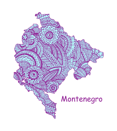 Textured vector map of Montenegro Hand drawn ethno pattern, tribal background.のイラスト素材