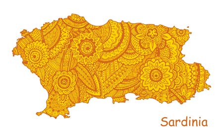 Textured vector map of Sardinia. Hand drawn ethno pattern, tribal background.のイラスト素材