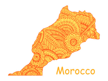 Textured vector map of Morocco. Hand drawn ethno pattern, tribal background.のイラスト素材