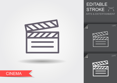 Film clapper board. Line icon with shadow and editable strokeのイラスト素材
